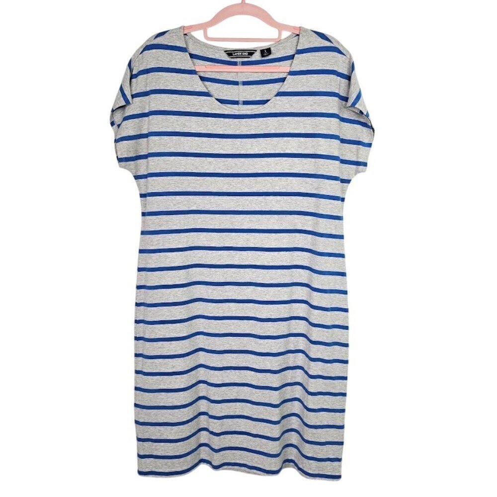 NEW LANDS' END SS T Shirt Dress size S 6-8 GRAY & BLUE STRIPES Casual Summer
